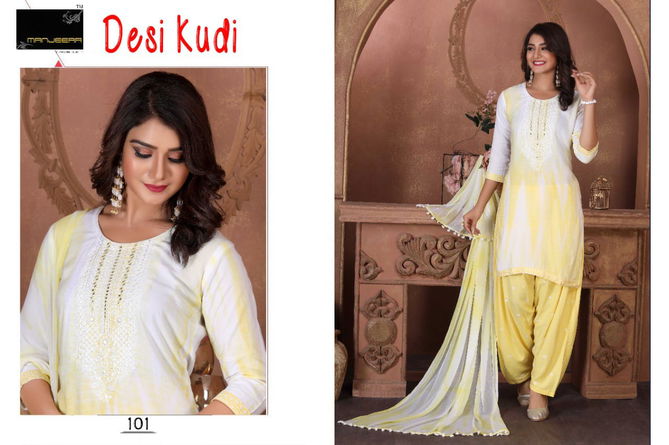 Manjeera Desi Kudi Rayon Patiyala Ready Made Wholesale Suit Collection